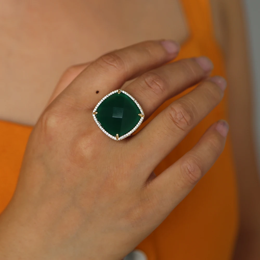 2019 Nye Luksus AAA Cubic Zirconia Geometriske stor Kvadratisk Form grønne 19mm Sten Ringe til Kvinder mode bryllup Gave Ring Smykker 0