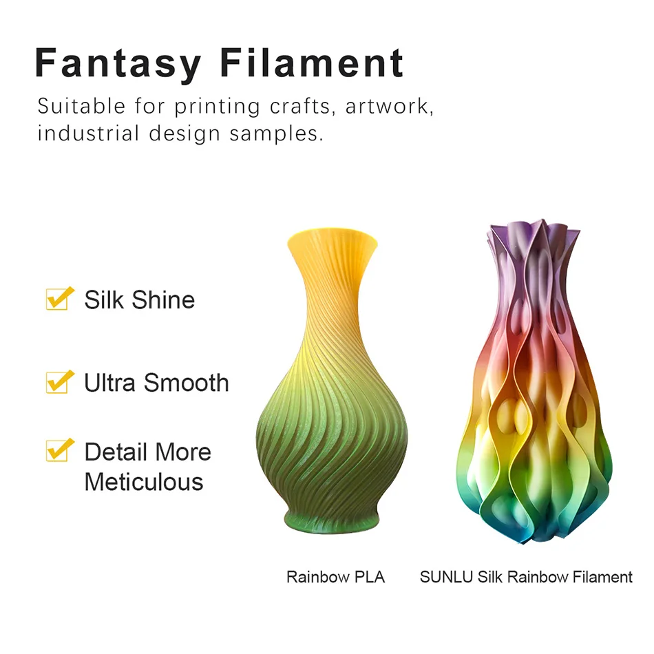 SUNLU Silke Rainbow Filament 1.75 mm 1 kg For 3D-Printer Skinnende Farve PLA Filament Silke Tekstur Udskrivning Materialer 0