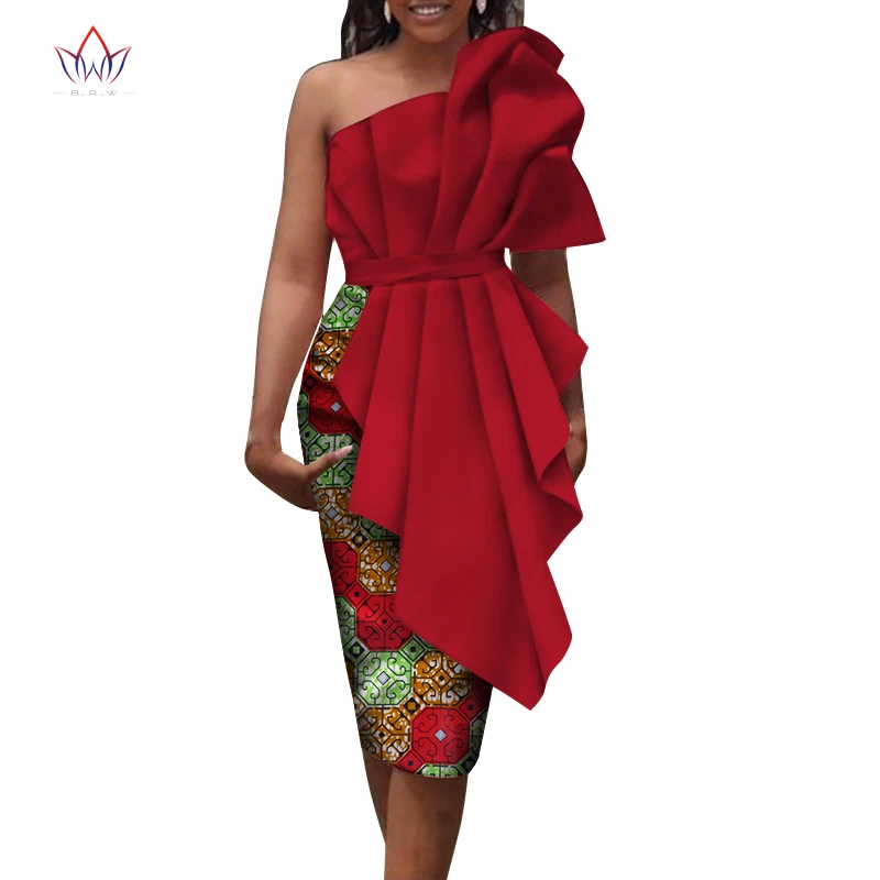 Nye dashiki afrikanske kjoler til kvinder i afrika tøj knæet-længde print kjole ene skulder Plus Størrelse 6xl damer tøj WY5233 0