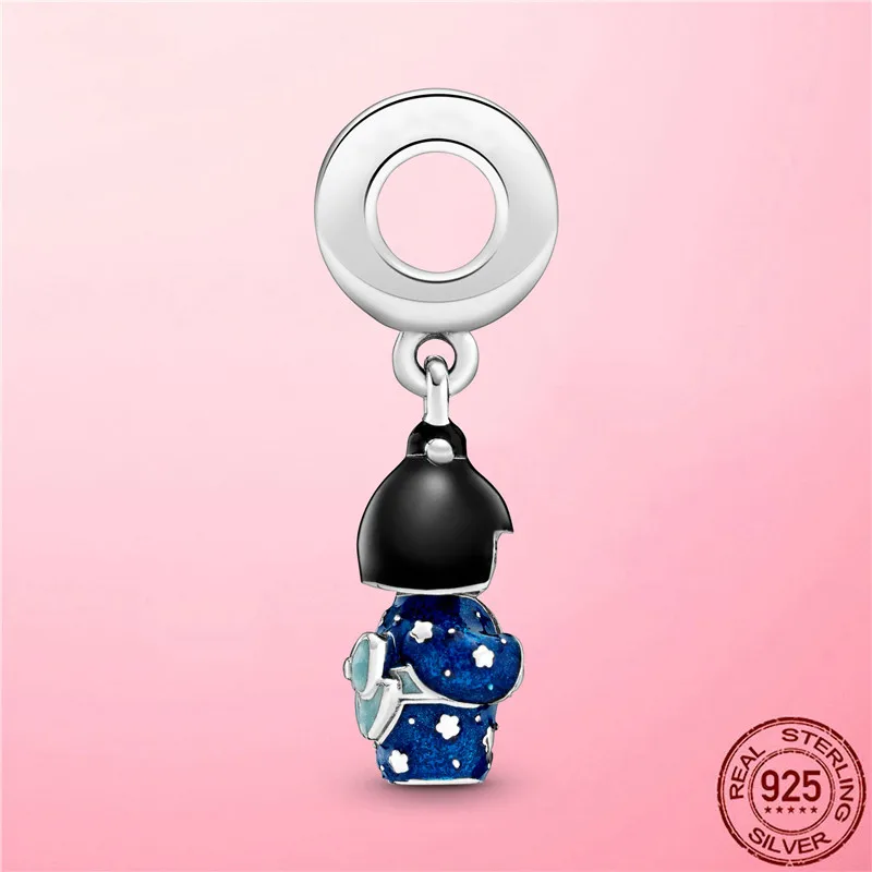 Travel Charme 925 Sterling Sølv Japansk Dukke i Blå Kimono Heart Charm Perler passer Vedhæng til Pandora Armbånd, Halskæde Smykker 0