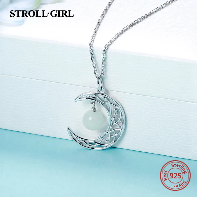 ægte 925 sterling sølv Crescent moon halskæde hængende med glødende kugle mode smykker at Gøre for kvinder gaver 0