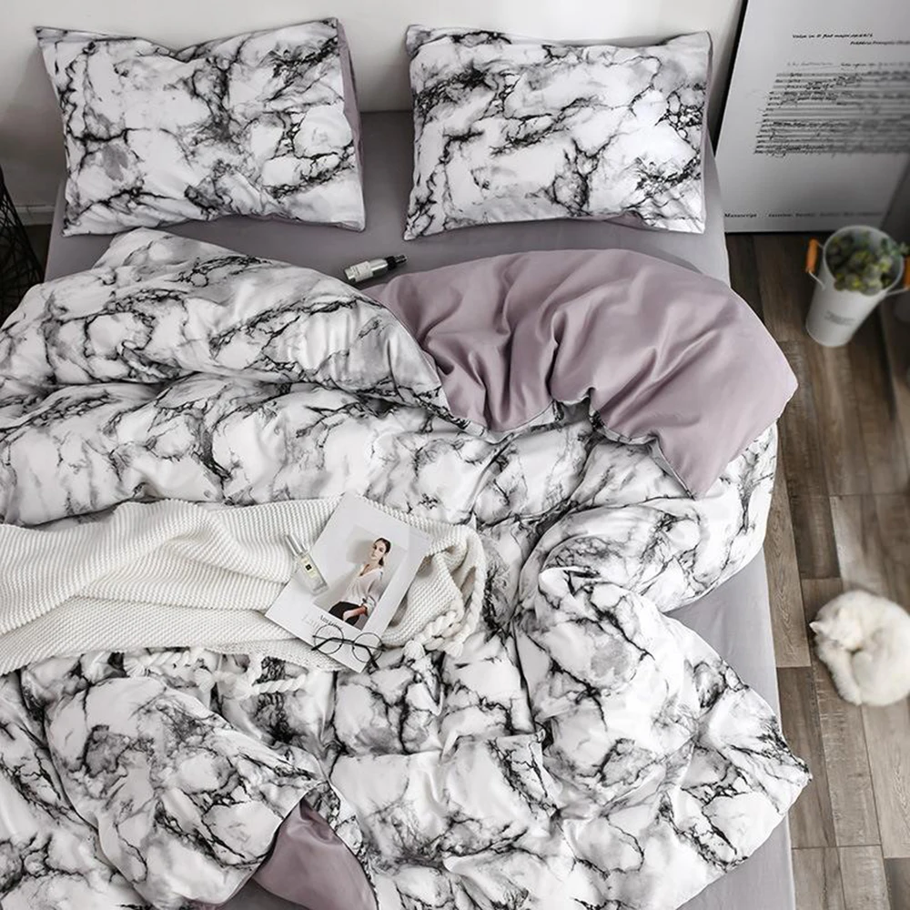 Soveværelset Sengetøj Er Et Behageligt Hvidt Marmor Mønster Trykt Duvet Cover (2/3-Delt Sæt), Enkelt Og Dobbelt Super Large 0
