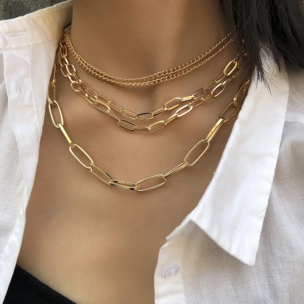 Flashbuy Mode Guld Multi Layered Kæde Choker Halskæde Til Kvinder 2020 Charme Tungmetaller Halskæde Collares Smykker Gave 0