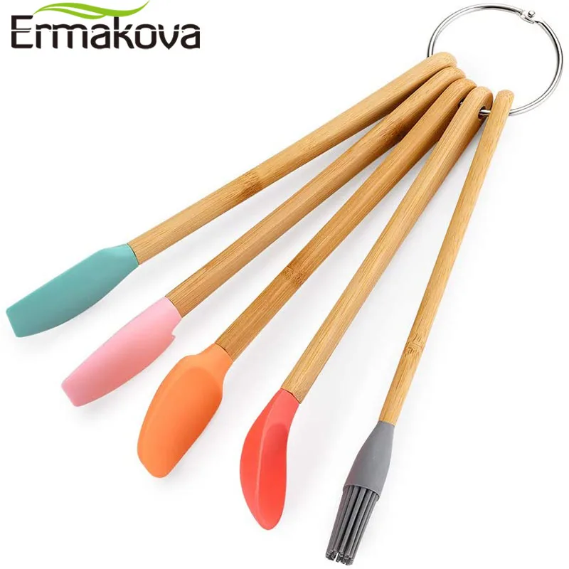 ERMAKOVA 5 Pc ' er, Mini-Silicone Spatel Silikone Ske Bage Pensel med Sund Eg Håndtag til Madlavning og Bagning Køkkengrej Sæt 0