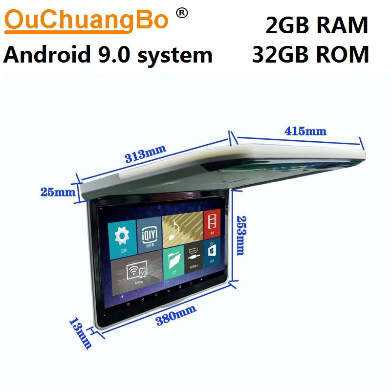 Ouchuangbo Bilens Tag Monteret Overhead, Flip Ned for 15,6 tommer skærm med USB HDMI 1920x1080 android 9.0 OS 1080P 2+32GB 0