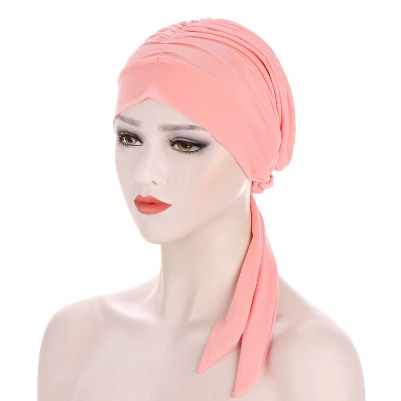 Muslimske Turban Hat til kvinder Pre-Bundet Kemo Beanies Caps Bandana Tørklæde Wrap dit Hoved for Kræft Hår Tilbehør 0