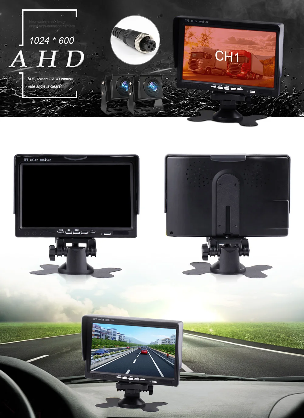 7 inch AHD Bil Overvåge High Definition Night Vision Backup-Kamera Køretøj Omvendt bagfra Backup-Kamera Overvåger For Lastbil 0