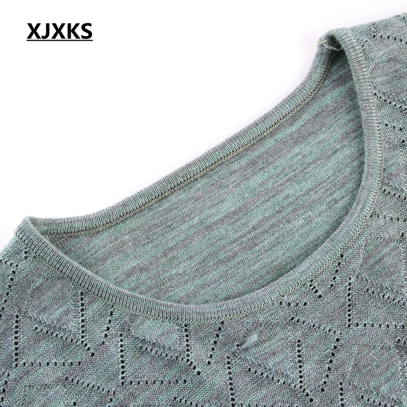 XJXKS Uld Sweater Kvinder Overdimensionerede Strikket Pullover Vintage Åndbar Hule Plus Size Sweater Kvinder Tynd Jumper 0