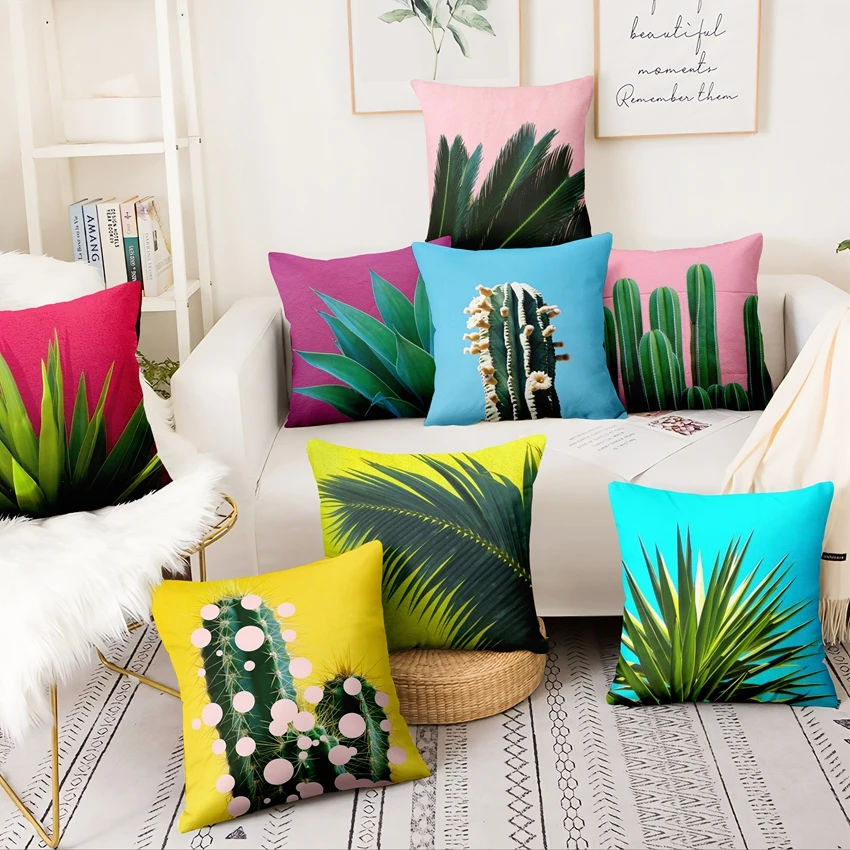 Tropiske Kaktus Plante Trykte Pude Dekorativ Pude I Friske Grønne Pudebetræk Home Decor Sofa Smide Pude Almofadas Decorativa 0