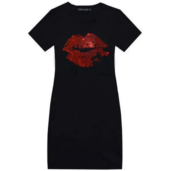 Plus størrelse 3XL! sommeren nye mode hot boring lyse røde læber kort-langærmet trykt T-shirt kjole 0