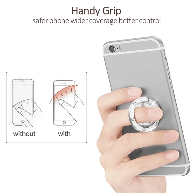 Sølv Handy Greb, Luksus 360 Graders Metal Bling Bling Diamond Tilfælde Finger Ring Holder Kickstand Smartphone Telefon Bilen Stå 0