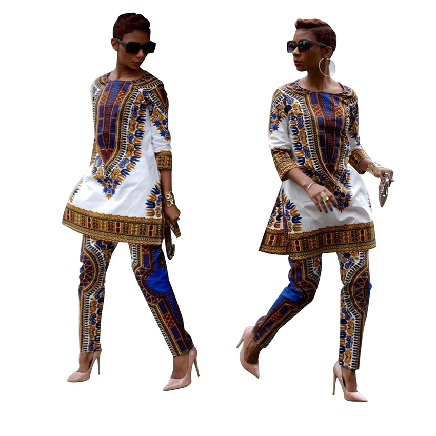 2019 Nye Afrikanske Kvinder Tøj Dashiki Rige Bazin Print Casual Traditionelle Afrikanske Kjoler til Kvinde Afrika Tøj Bukser Sæt 0