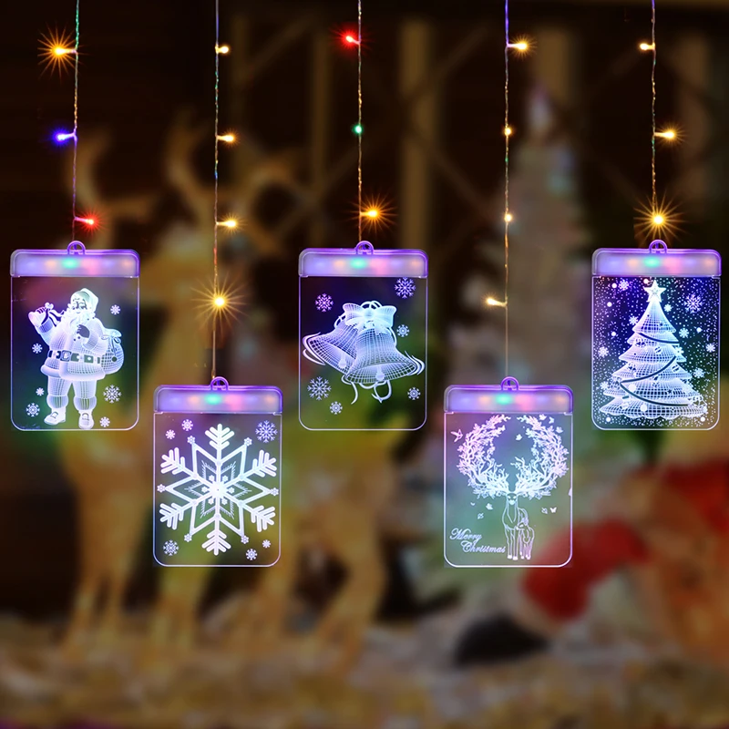 USB-3D Christmas LED Ferie Lys Santa Ringlende Bell Snefnug, Snemands vinduesdekorationer lys Børn Gave kids Legetøj 0