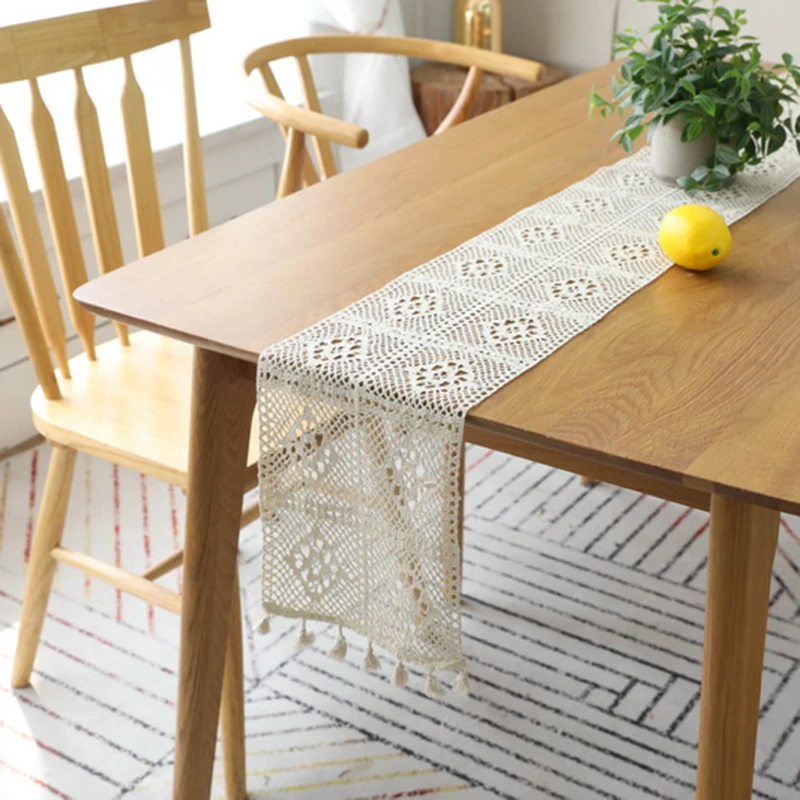 Håndlavede hæklede blonder bordløber kvast kant hule tabel cover bryllup fest dekoration cafe side cabinetZB-M180&B 0