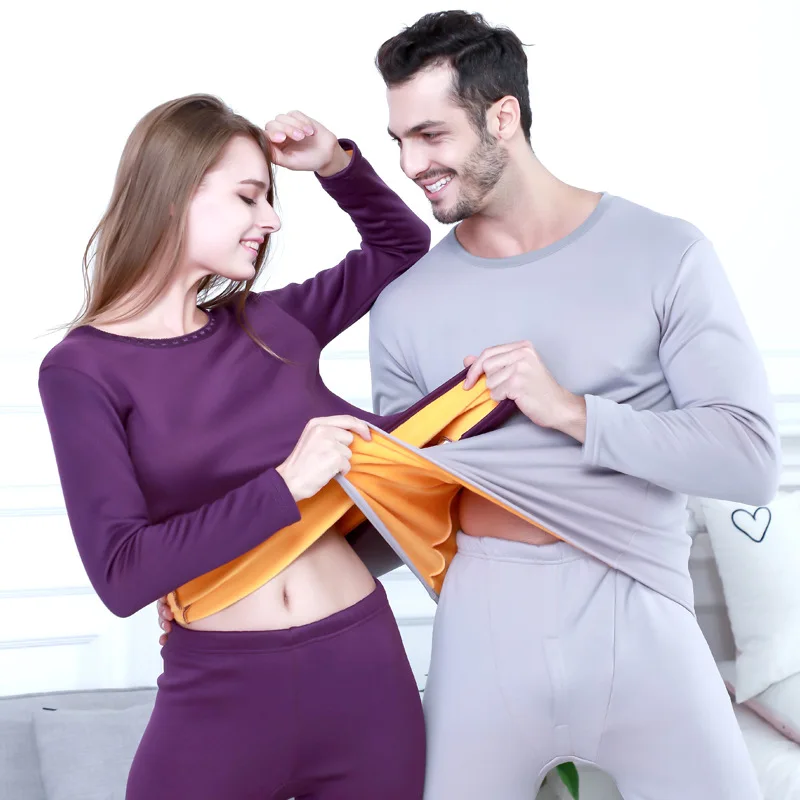 Plus Size Vinter Velvet Termisk Passer til Kvinder Mænds Termisk Undertøj Tykke Lag Tøj Varme Pyjamas Sæt Kvindelige Anden Hud 0