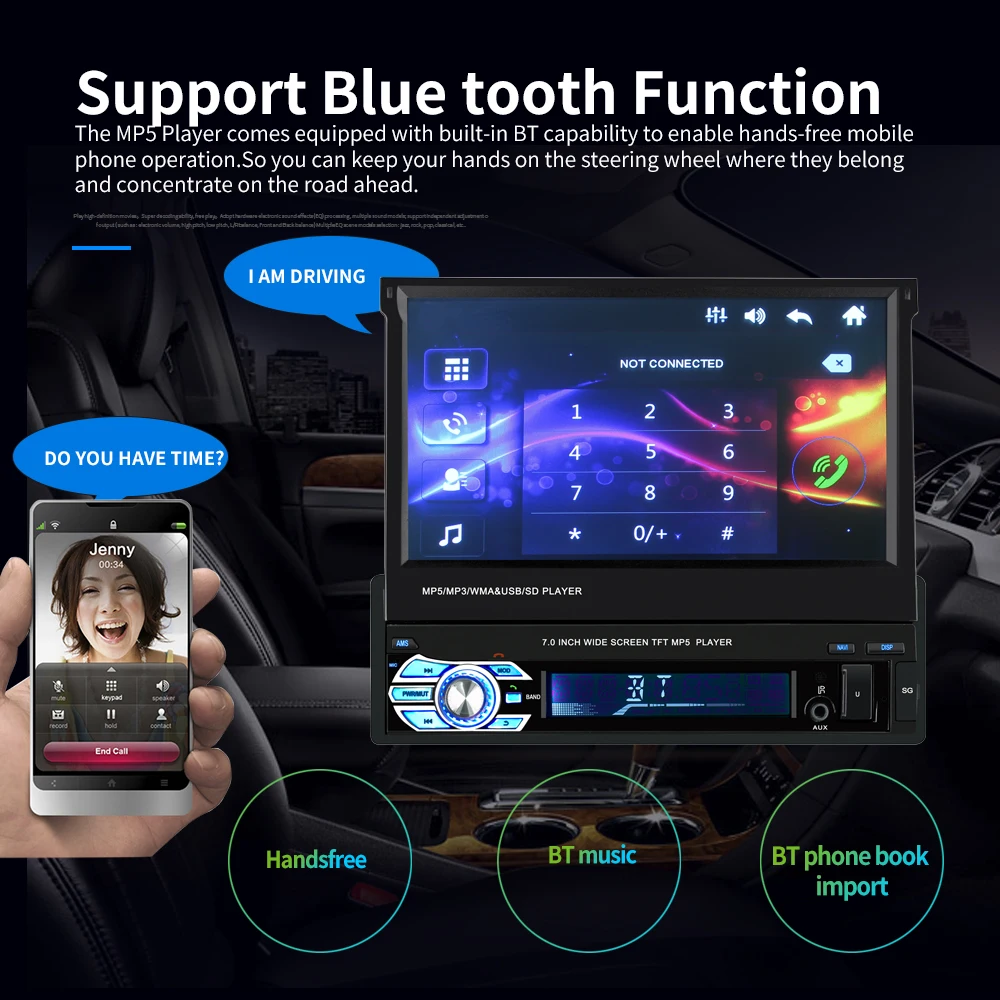 Universal 9601G 7,0 tommer AUX USB-TFT-LCD Touch-Skærm MP5 Afspiller Bluetooth 2.0 FM-Radio, GPS Europa-Car Multimedia-Kort 0