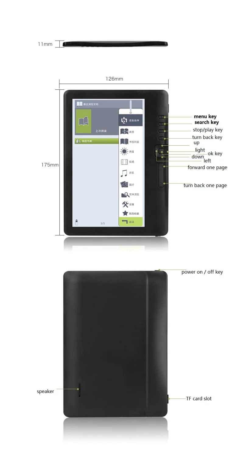 8GB e-bogs-Læser Smart med 7 Tommer HD Farve-Tv med Digital E-Bog+Video+MP3-musikafspiller ELECTSHONG 0