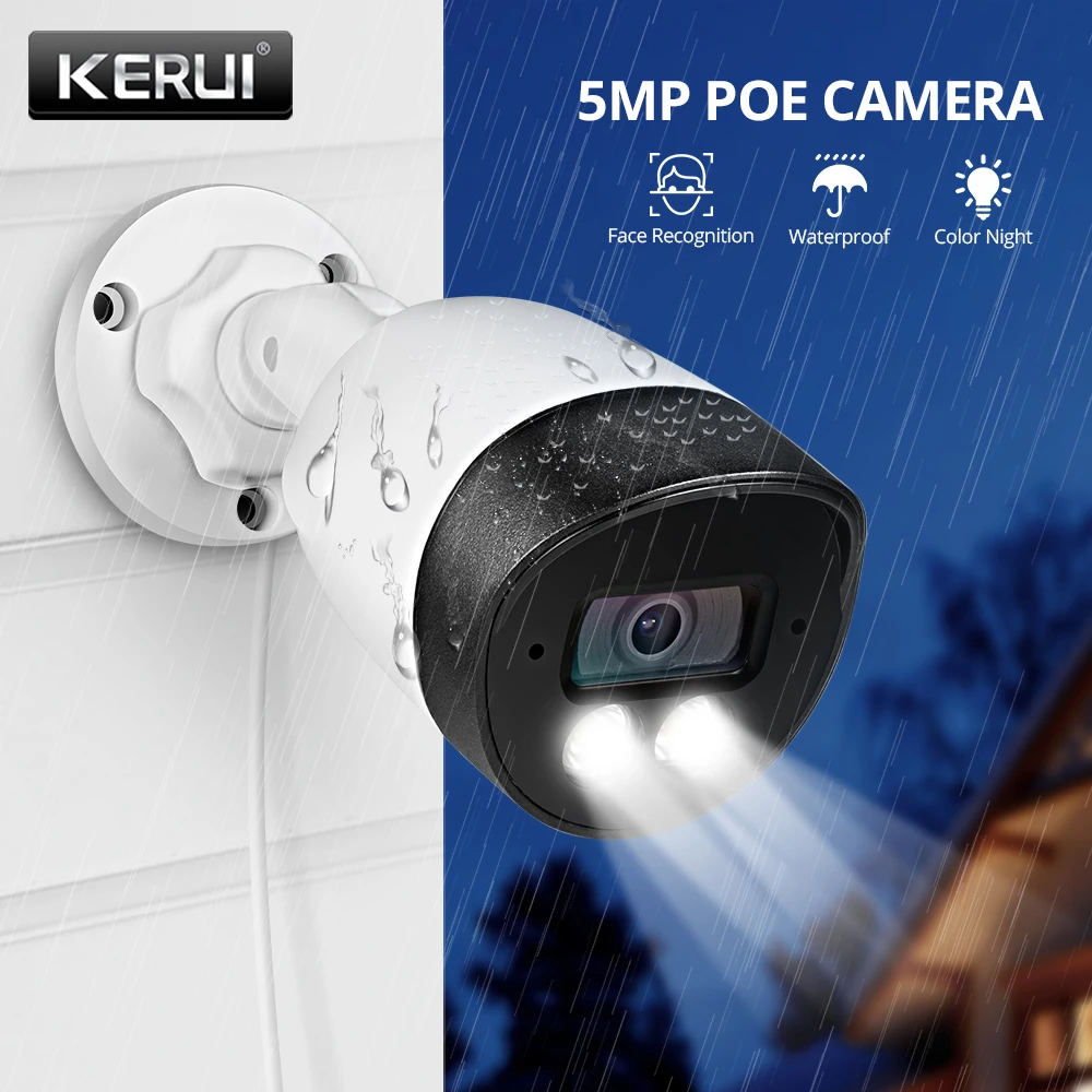KERUI 5MP NVR POE Kamera H. 265 CCTV-Overvågning Udendørs Vandtæt Bullet Kamera Fuld Farve Night Vision Face Detection 0