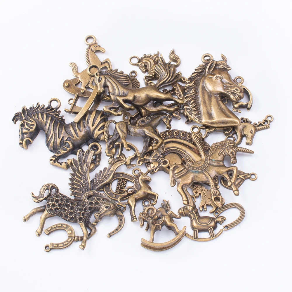 50g hot salg metal hest blandet charm antik bronze armbånd halskæde håndlavet smykker engros DIY tilbehør 0