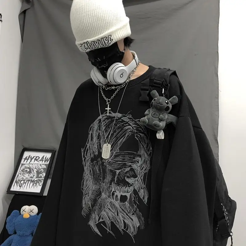 Mænd Hættetrøjer Sweatshirts O-hals Mandlige Outwear Par Unisex Print Harajuku Stilfulde Ulzzang Streetwear hiphop-Cool Daglige Retro Ins 0