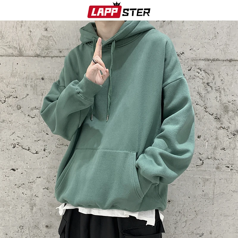 LAPPSTER Mænd Farver Solid Hætte Trøjer 2020 Herre Sort Lomme Harajuku Streetwear Sweatshirts Mandlige Løs Hættetrøjer Plus Størrelse 0