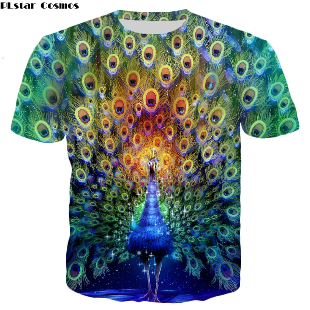 PLstar Kosmos Sommeren 2018 Nye stil Mode T-shirt i Den Evige Trance Dyr peacock 3D-Print Mænd Kvinder Casual t-shirt 0