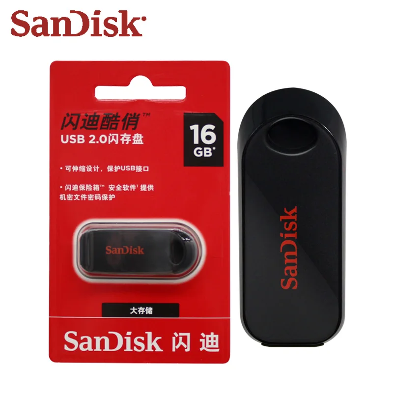 Original SanDisk USB 2.0 hukommelsesnøgle 32GB, 64GB 16GB Flash-Drev Mini-Sort U Stick lagerenhed Til Computer 0