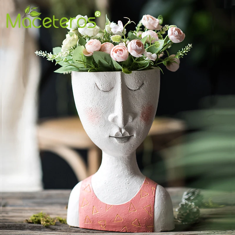Kunst Portræt Flower Pot Vase Skulptur Harpiks Menneskelige Ansigt Familie, Flower Pot Håndlavet Haven Opbevaring Blomst Arrangement Hjem Decors 0