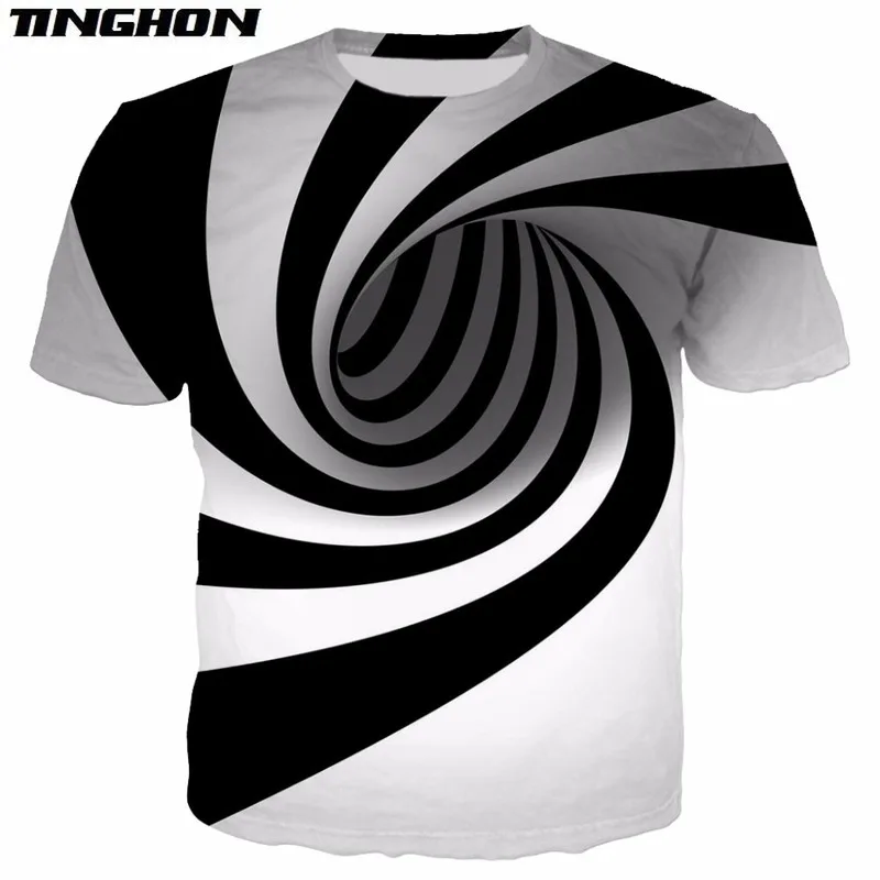 Sort Og Hvid Vertigo Hypnotiske Udskrivning Unisxe Sjove kortærmede t-Shirts Mænd/kvinder Toppe 3D Optisk illusion T-shirt XS-6XL 7XL 0