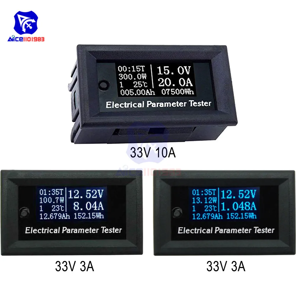 33V 3A 33V/100V 10A OLED-7-i-1 Multimeter Tester Spænding Strøm Watt, Tid, Temperatur, Batteriets Kapacitet Meter Detektor w/ Wire 0