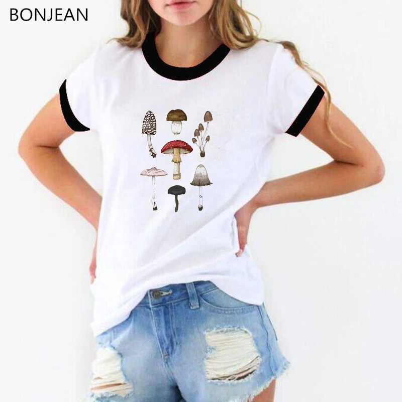 Sommeren 2019 Kvinder tshirt vintage t-shirt svampe design kawaii top tumblr tøj graphic tee shirt femme plus size toppe 0