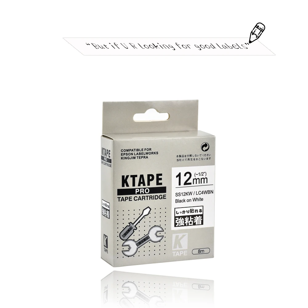 CIDY 12mm Sort på Hvid SS12KW / LC-4WBN9 LC-4WBN LC4WBN kompatibel label tape SC12YW for kingjim printer til LW300 LW400 0