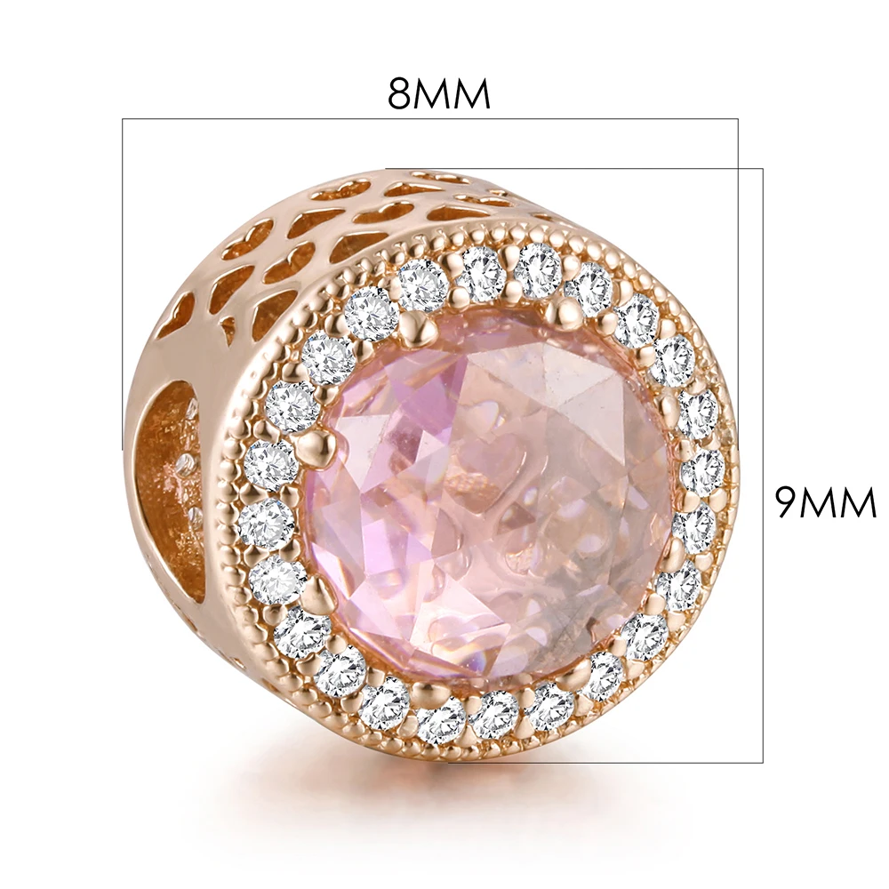 Strålende Hjerte Blush Pink Charm Rose Guld Perler Til smykkefremstilling Passer Sølv Armbånd til Kvinder DIY 0