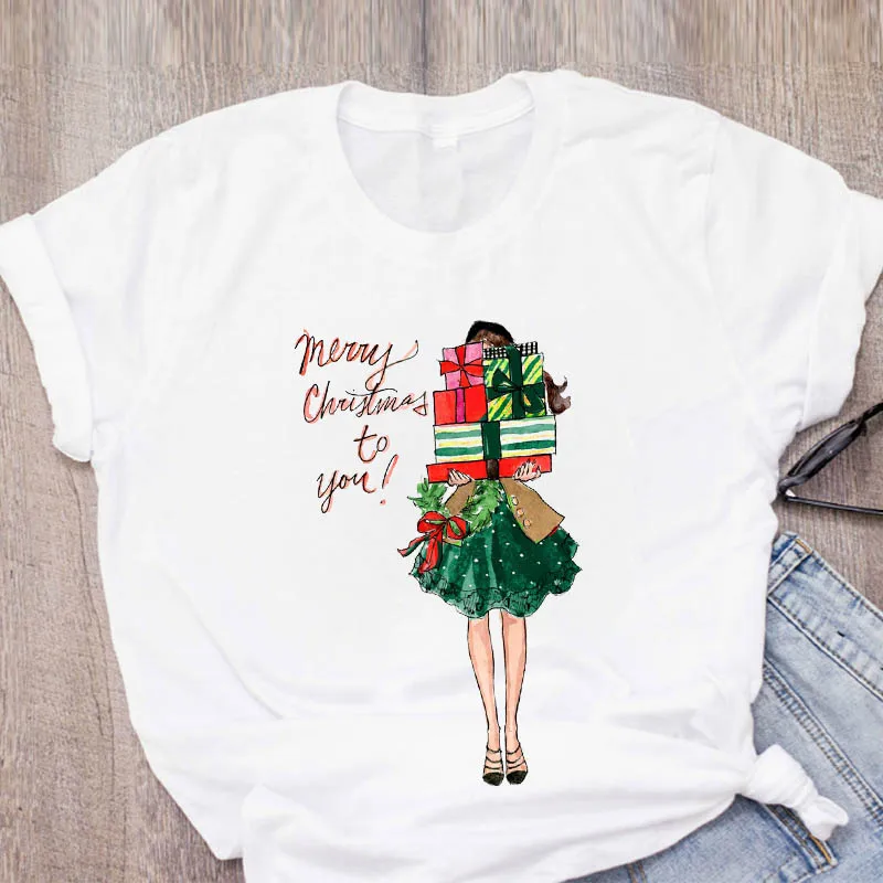 Kvinder Grafisk Tegnefilm Gave Lykkelig Tid, Pige af 90'erne Tøj Glædelig Jul Print-Toppe Dame t-Shirts Tøj Kvindelige T-Shirt T-Shirt 0