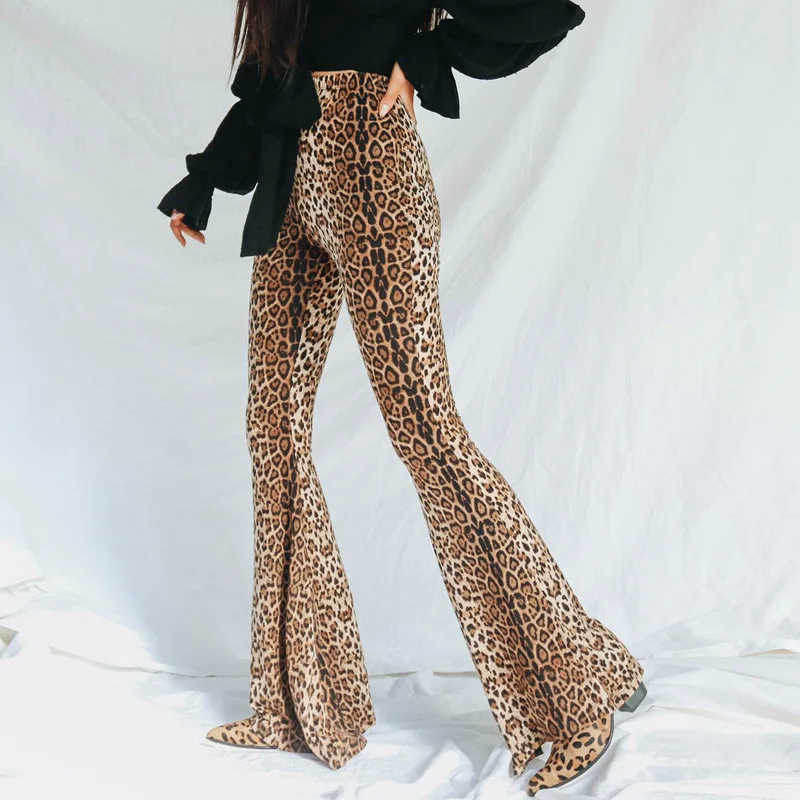 2020 Leopard Flare Pants Kvinder Lang Bell Bottom Bukser Kvindelige Tiger Mønster Højtaljede Bukser Damer Elastisk Streetwear 0