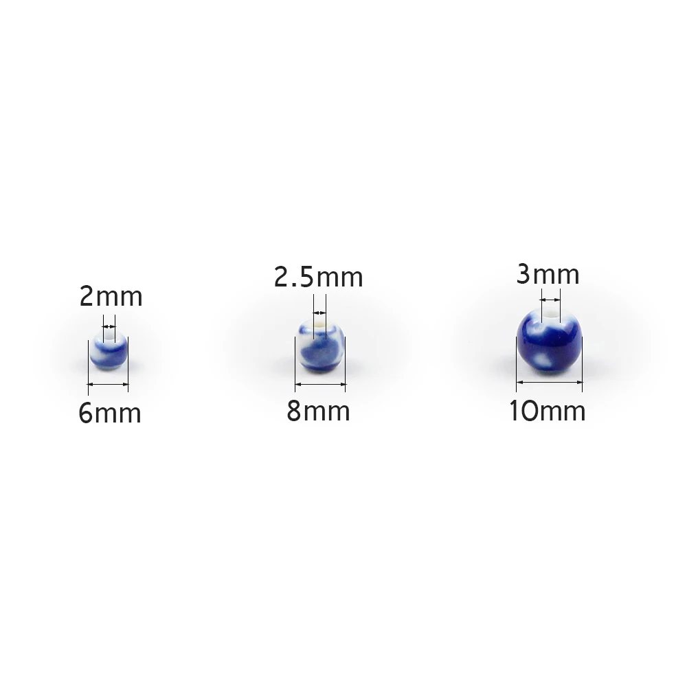 JHNBY 100pcs Glasur Keramiske perler 6/8/10MM Rund blå og hvid porcelæn Løse perler til Smykker armbånd gør DIY Resultater 0