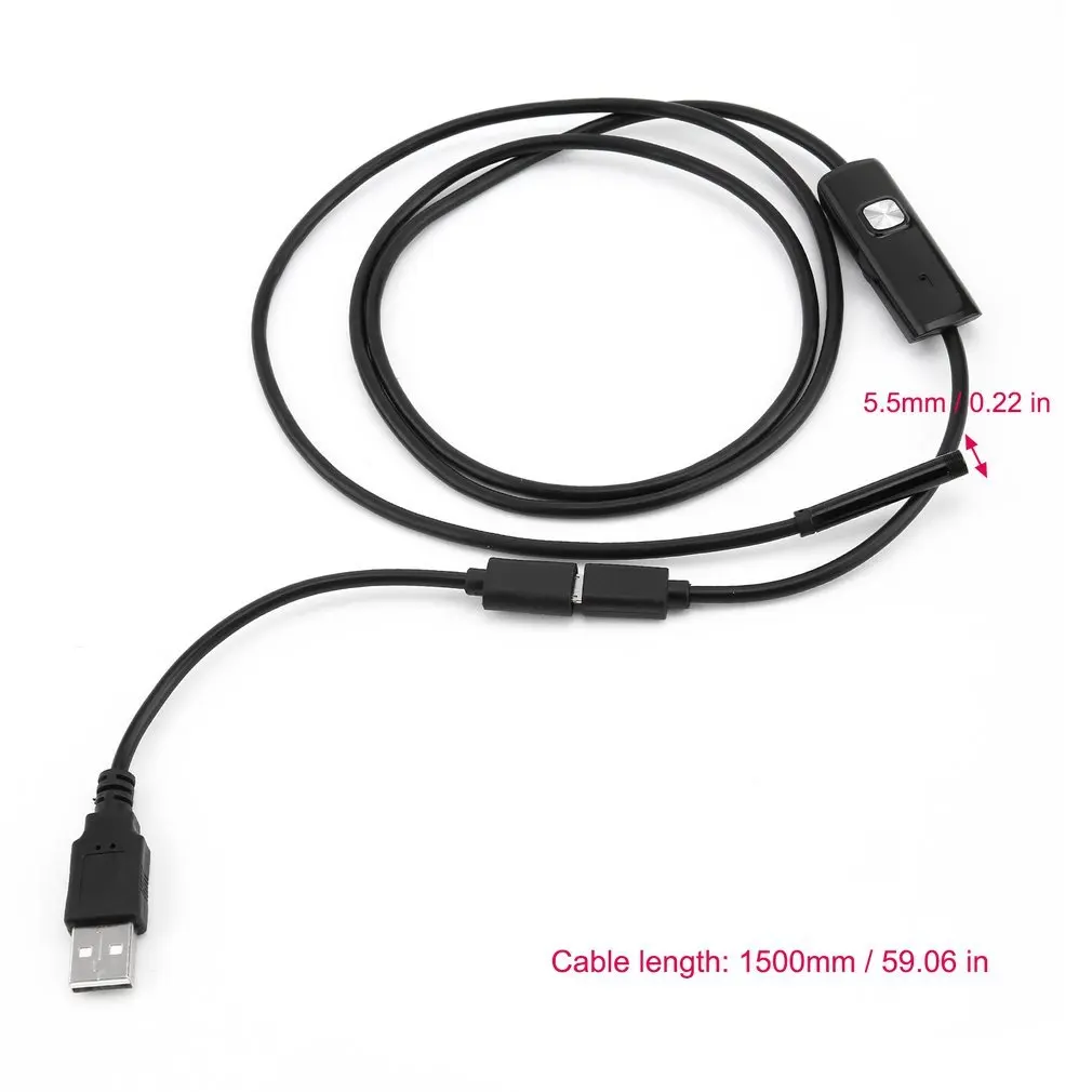 1,5 M 2M 3,5 M 5M Kabel-5,5 mm Linse Endoskop Vandtæt Inspektion Endoskop til Android &PC-Kamera Linse USB-Kabel Endoskop 0