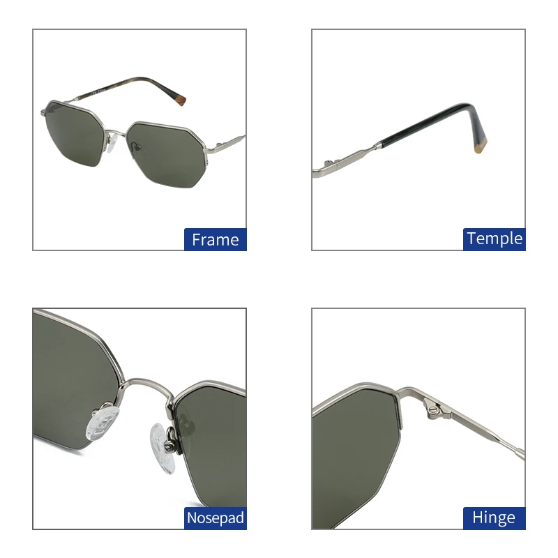 ZENOTTIC Brand Design Sekskant Solbriller Kvinder Mænd Legering Retro Rektangel UV400 Kørsel Nuancer Anti-blænding Polariserede solbriller 0