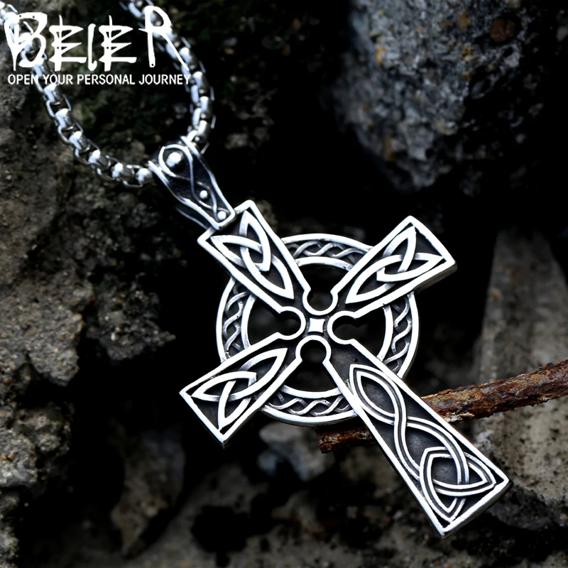 Beier rustfrit stål Valknut Keltiske kors vedhæng mænd mode viking titanium stål smykker LP505 0