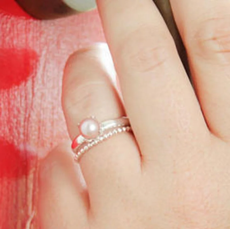 Klassisk Sød Dating Kvindelige Pink Perle Ring Dobbelt Dating Ring 0