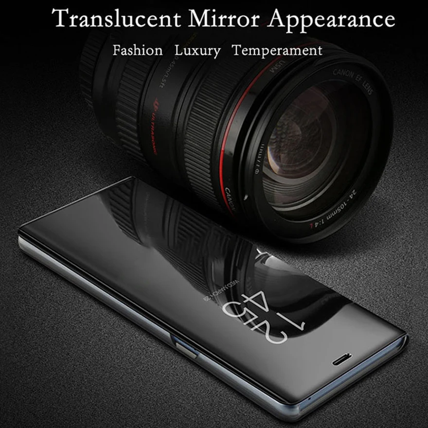 Flip taske til Samsung Galaxy A7 a 7 2018 A750 A750F A750FN SM-A750F SM-A750F/DS SM-A750FN Clear View Mirror, Telefon Læder Cover 0