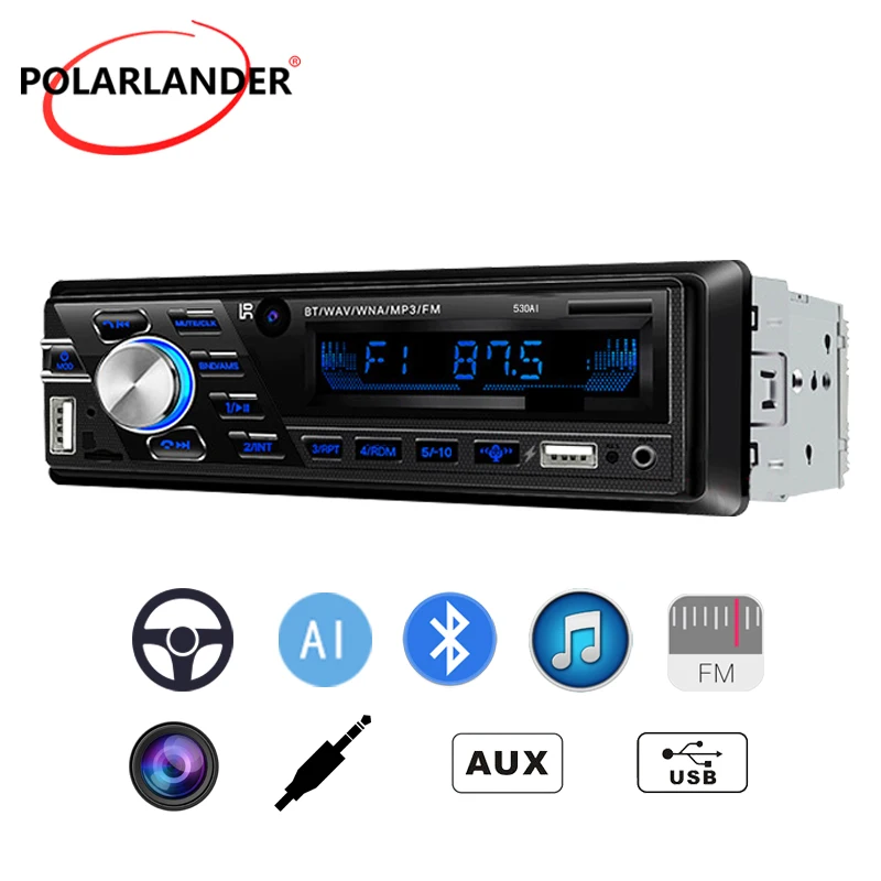 Bilradio, MP3-Afspiller, Bluetooth Afspilning af FM-1din Blændende Farverige med Fjernbetjening 530AI U Disk TF AUX OLED-12V 0