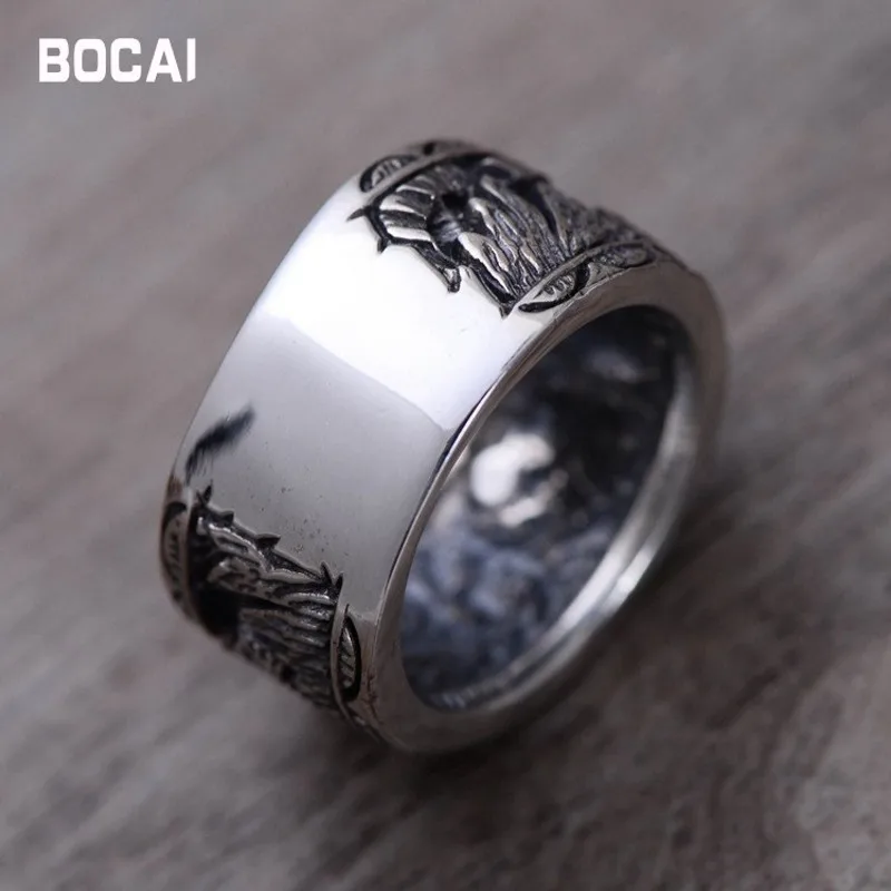 S925 sterling sølv mandlige ring Indiske eagle vinger solen totem Thai sølv ring 0
