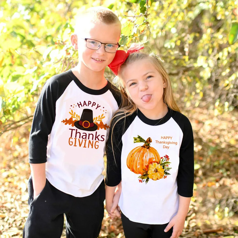 Thanksgiving Pumpkin Shirts Børn Drenge Piger med Lange Ærmer Efteråret Falder Shirts Halloween/takket Give Ralgan T-shirts Drop Skib 0