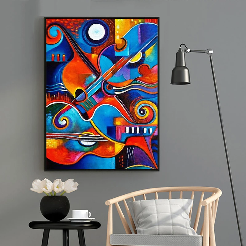 USELVISK Kunst, Abstrakt Kunst Farverige Guitar i stuen Wall Art Prints, Plakater, Lærred Moderne Dekorative Billeder 0
