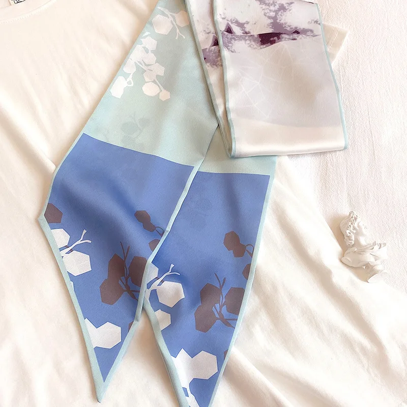 Bag Tørklæde Kvinder, Tynde Silke Tørklæde 2020 Ny Luksus Brand Bag Tørklæde Til Kvinder Geometri Blomster Print Hoved Tørklæde Lange Håndtag 0