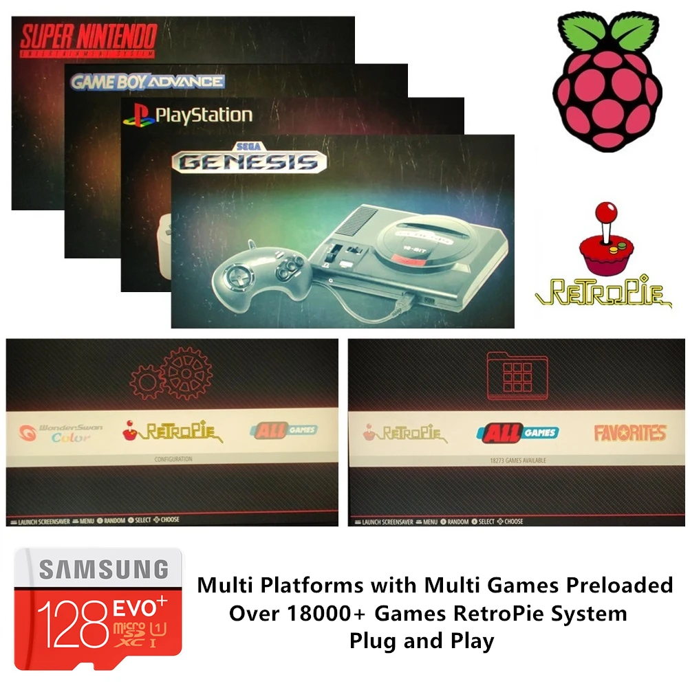 RetroPie SD-Kort 128GB For Raspberry Pi 3 B+ 18000+ Spil 30+ Sytems Diyable Emulering Station Spil Forudinstallerede Plug&Play 0
