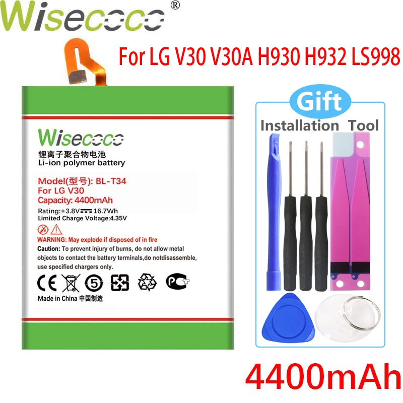 Wisecoco 4400mAh BL-T34 Batteri Til LG V30 V30A H930 H932 LS998 Telefon Høj Kvalitet Batteri+Tracking Nummer 0