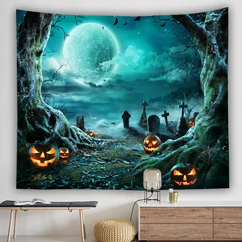 1PC Halloween Gobelin Med Skull Print Baggrund Hængende På Soveværelse Væggen Hjem Decor Halloween-Tapetet Have 2021 1