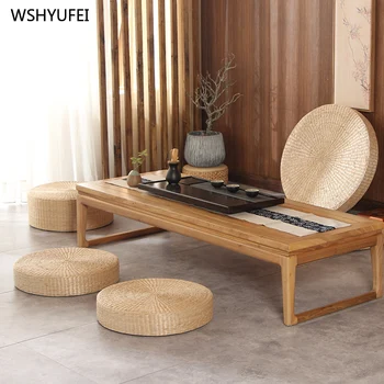 1stk Japansk-stil halm-formet futon polstret pude rund pude meditation pad fortumlet yogamåtte hjem tatami-måtten yogamåtte 10465